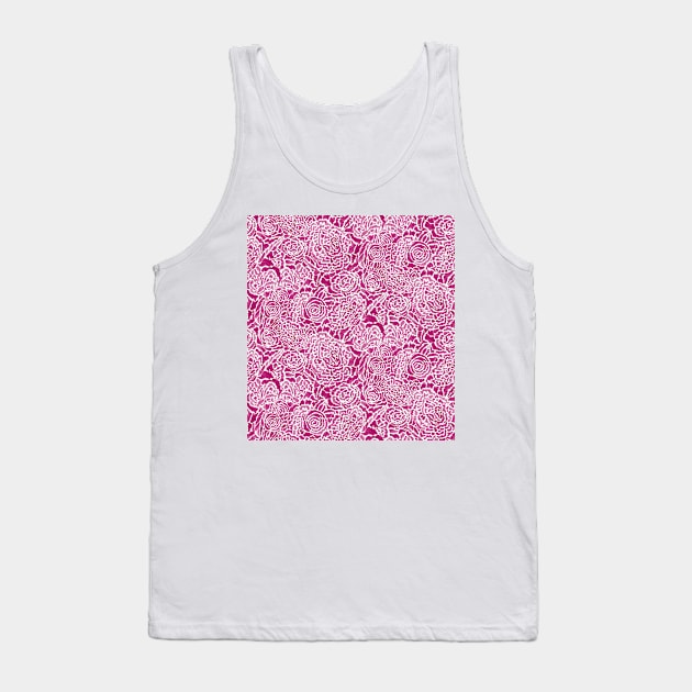 Hot Pink Brushed Flowers Tank Top by Carolina Díaz